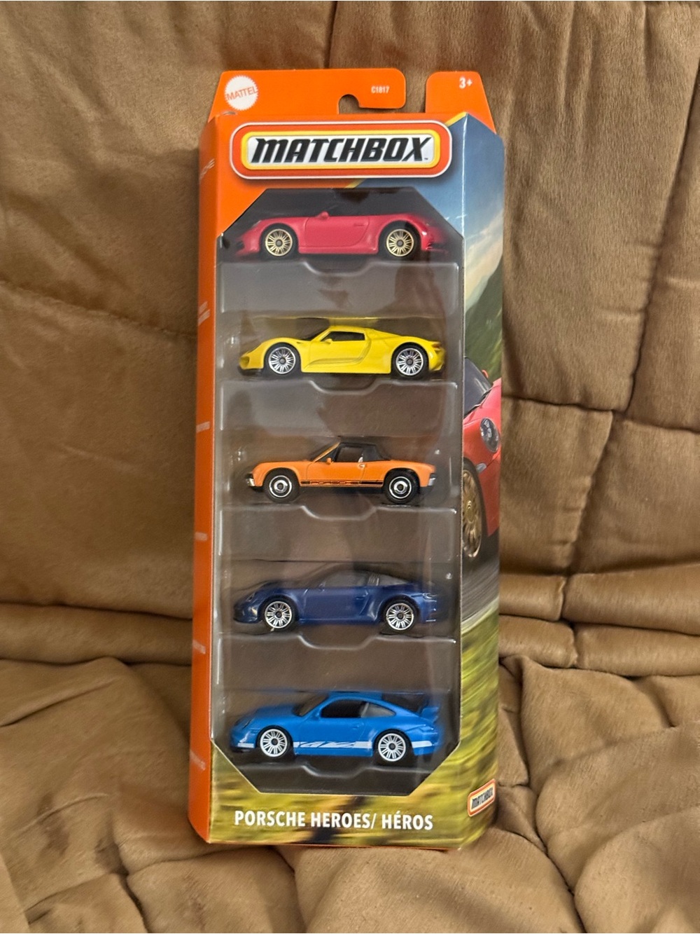 Matchbox Porsche Heroes 5-Pack — Pink, Yellow, Orange, Dark Blue, Light Blue
